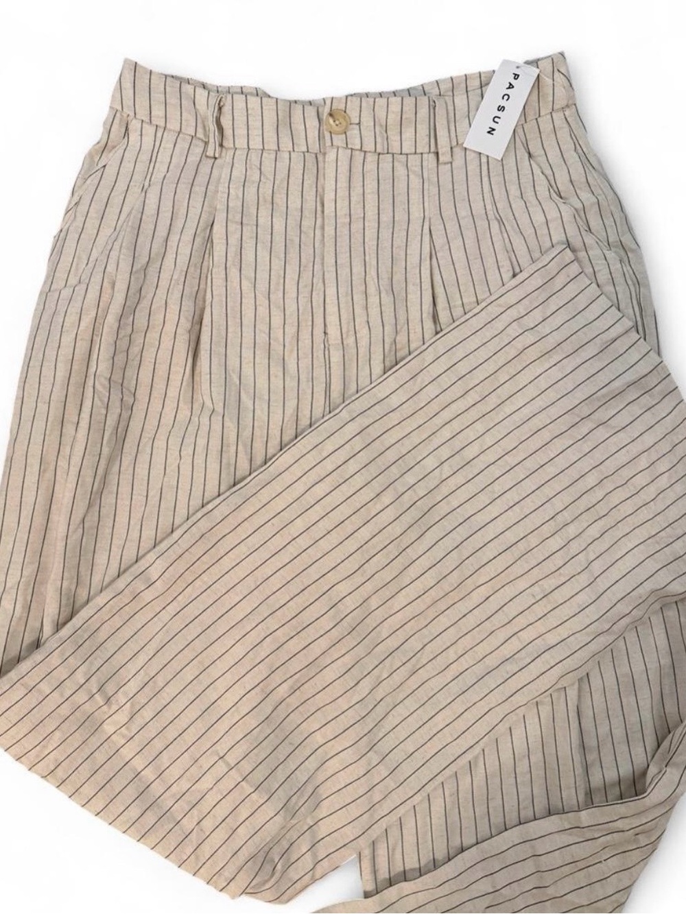 La Hearts Neutral Beige Pinstripe Trousers